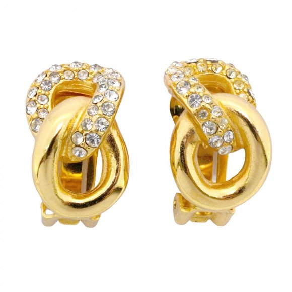 Christian Dior Earrings, GP Plated, Rhinestone, Gold, Women's - Picture 1 of 8